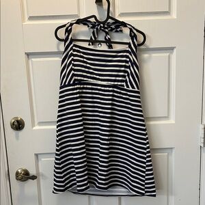 Chic Lands End Navy and White Striped Womens Swim Dress